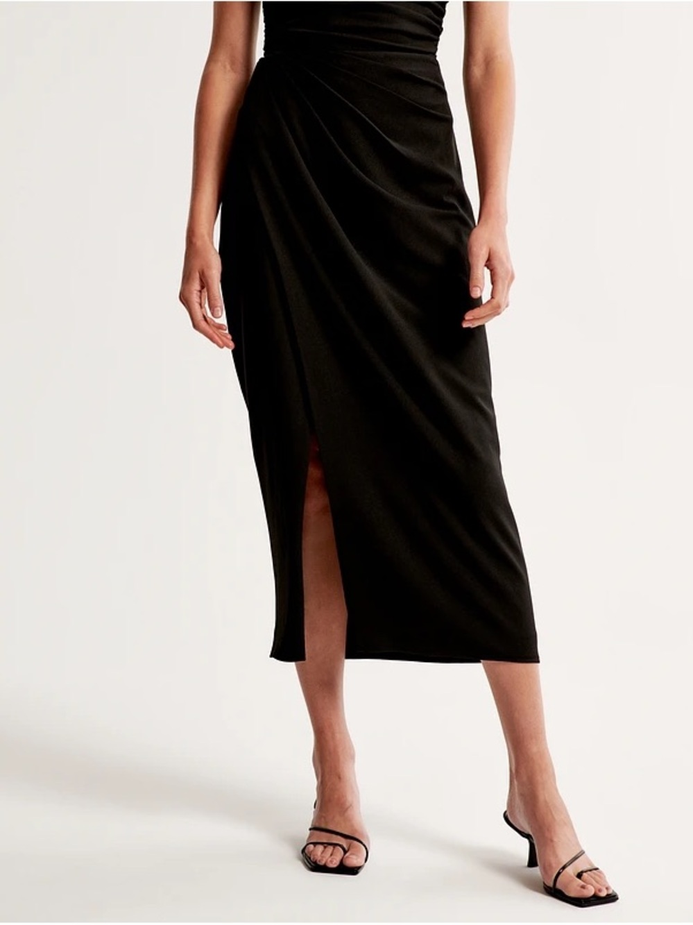 NWT - Abercrombie Elegant Black Draped Midi Skirt with Front Slit